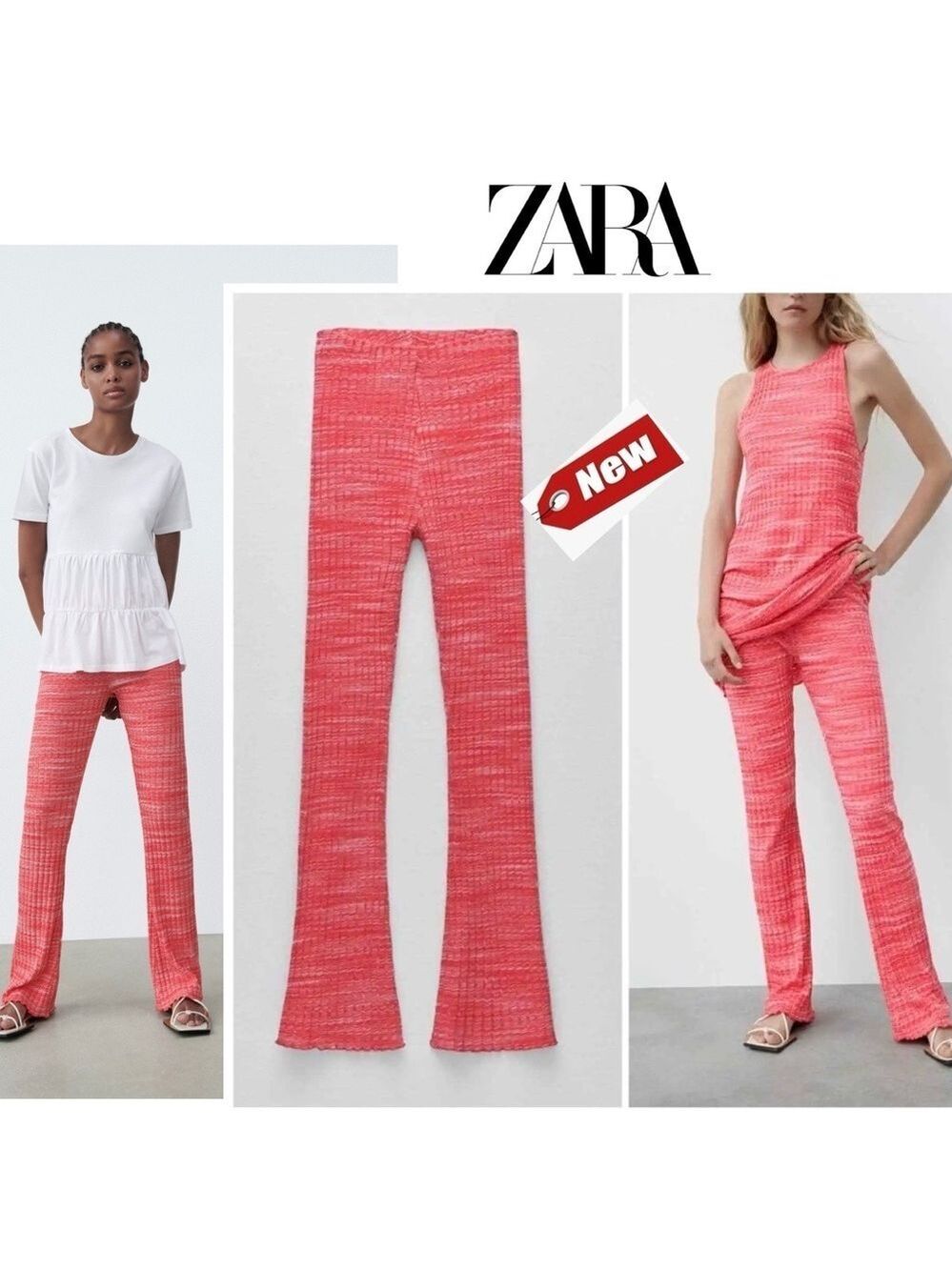 Zara pink ribbed stretchy pull on slim fit knit pants Sz M NWT